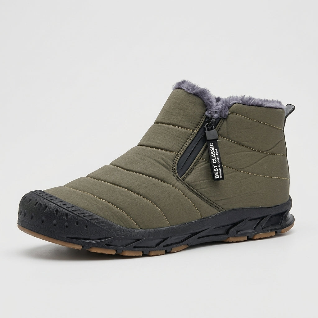 Men's Ankle Boots Quilted Padded Side Zipper Faux Fur Lined