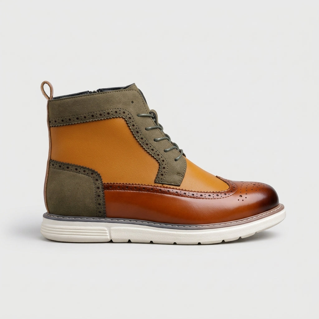 Men's Ankle Boots Wingtip Brogue Lace-Up Side-Zip Wedge Sole