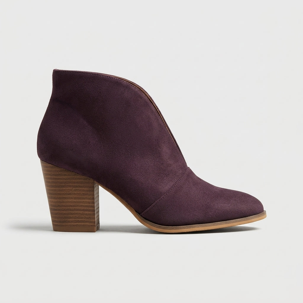 Women's Ankle Boots - Pointed Toe - Block Heel - Slip-On