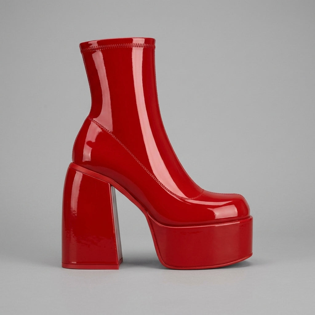 Women's Platform Boots Ankle Stretch Round Toe Chunky Block Heel