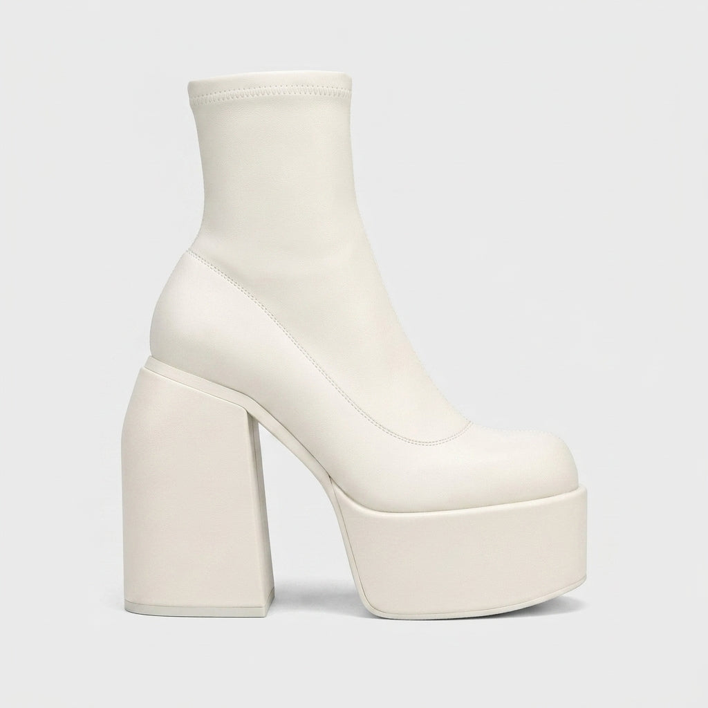Women's Platform Boots Ankle Stretch Round Toe Chunky Block Heel